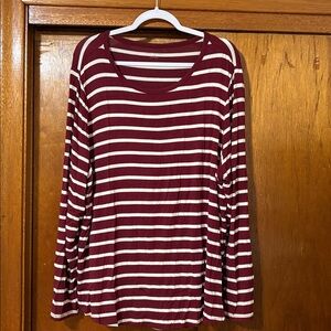 Lane Bryant Maroon and Cream Striped Top
